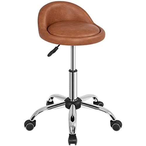 Offerta a tempo: Yaheetech Sgabello Estetista con Ruote Regolabile in Altezza Sedia per Toeletta Trucco Girevole con Schienale Parrucchiere Salone in Ecopelle Marrone - 8% da 43.69 € a 39.98 €