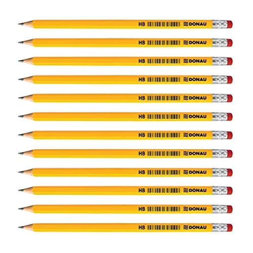 OFFICER PRODUCTS Donau 7386001PL-99 Wooden Pencils: 12 HB Pencils with Eraser/Pack of 12 / Non-Toxic/Colour: Yellow