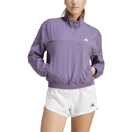 adidas Women's AEROREADY Train Essentials Woven Quarter-Zip Track Jacket, shadow violet, L