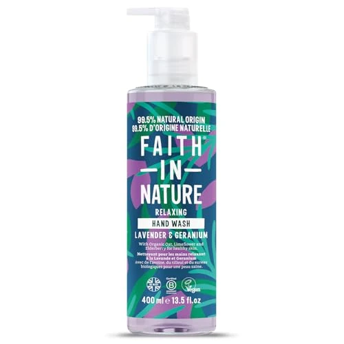 Faith In Nature, Savon Mains Naturel Lavande & Géranium Faith In Nature, Apaisante, Vegan & Cruelty Free, Sans Parabènes & SLES, 400ml