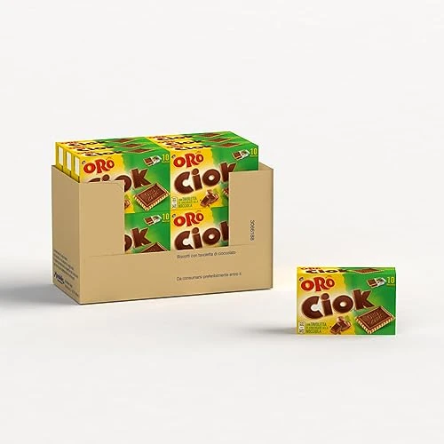 Offerta a tempo: Oro Ciok, Biscotto con Tavoletta di Cioccolato alla Nocciola, Merenda Semplice e Golosa, Fonte Naturale di Fibre, Senza Coloranti e Conservanti, 14x250g (14 confezioni da 250g) - 36% da 41.86 € a 26.80 €