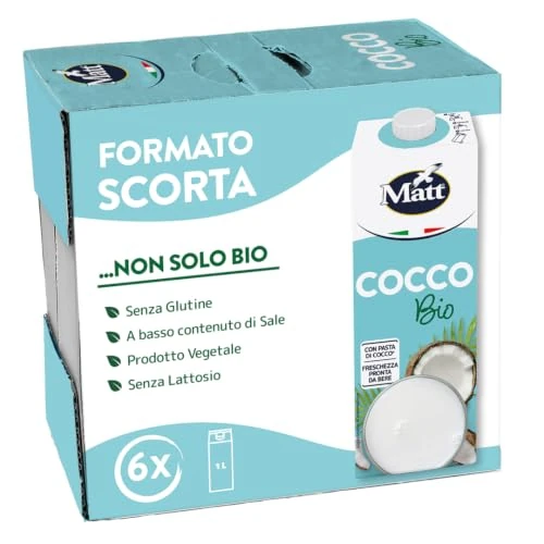 Offerta a tempo: Matt, Cocco Bio, Bevanda Vegetale Senza Lattosio e Senza Zuccheri Aggiunti, Bevanda Fresca e Dissetante a Basso Contenuto di Grassi, Gusto Delicato e Dolce, Alimentazione Sana, Confezione da 6x1L - 7% da 19.38 € a 17.94 €
