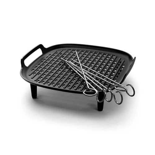 Tijdelijke aanbieding: Philips Airfryer Accessoire Grillpan XXL, antiaanbakgrillplaat, dubbellaags koken, met 6 spiesen, vaatwasmachinebestendig, receptenlijst, zwart (HD9959/00) van 34.99 EUR naar 34.99 EUR (korting 0%)