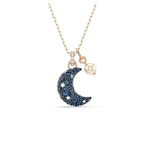 Swarovski Luna Pendant Necklace with Crescent Moon Motif and Dark Multicoloured Crystal Pavé, Rose Gold-Tone Plated Setting, from the Swarovski Luna Collection