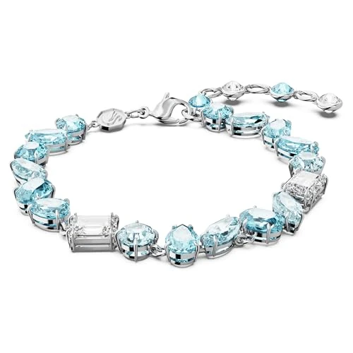 Swarovski Gema armband, Verschillende slijpvormen, Blauw, Rodium toplaag