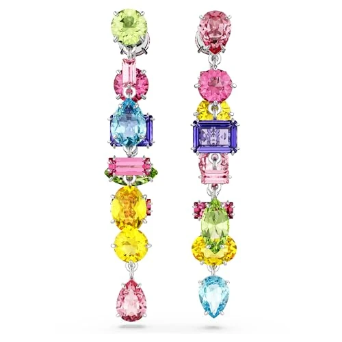 Swarovski Gema Drop Earrings, Multi-Coloured Crystals in Mixed Cuts, Rhodium Plated Setting, from the Gema Collection