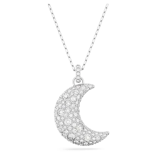 Swarovski Luna Pendant Necklace, Crescent Moon Motif with White Pavé Stones in a Rhodium Plated Setting, from the Swarovski Luna Collection