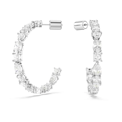 Swarovski Anneaux d'oreilles Mesmera ornés de cristaux blancs, en métal rhodié