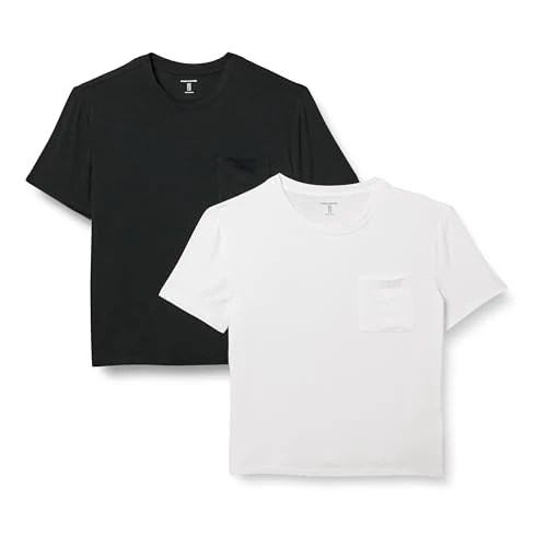 Offerta a tempo: Amazon Essentials T-Shirt con Tasca Girocollo a Maniche Corte con vestibilità Comoda in Jersey Donna, Pacco da 2, Bianco/Nero, S - 0.00% da 9.99 € a 9.99 €