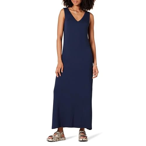 Amazon Essentials Damska sukienka maxi z dżerseju, dekolt w serek, granatowa, S