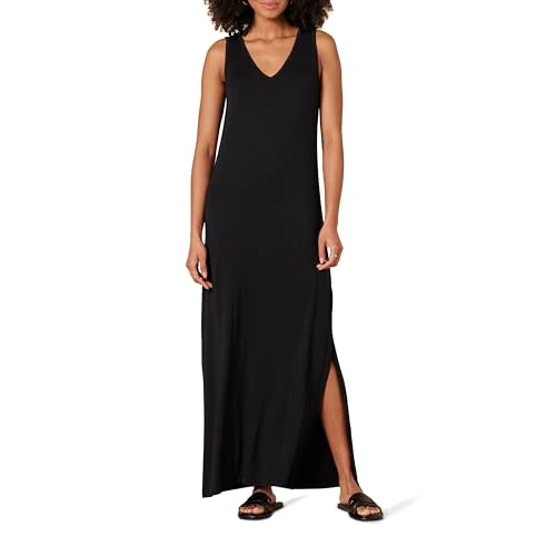 Offre limitée : Amazon Essentials Robe en Jersey Très Longue, Encolure en V, Fendue sur Le Côté Femme, Noir, S de 10.22 € à 10.22 € (0.00% de remise)
