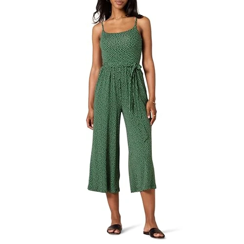 Offerta a tempo: Amazon Essentials Tuta Corta a Canottiera a Gamba Larga in Jersey Donna, Verde Floreale, S - 5% da 16.93 € a 16.08 €