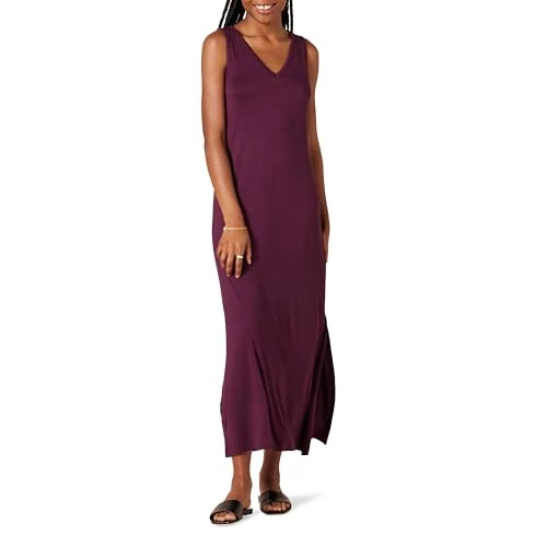 Limited-time offer: Amazon Essentials Women's Side-Slit Jersey V-Neck Maxi Length Dress, Dark Purple, X-Small from $20.90 to $16.69 (save 20%)