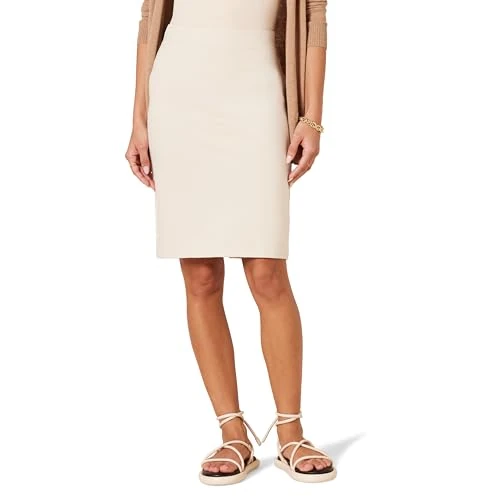 Offerta a tempo: Amazon Essentials Gonna a Tubino Pull-on Aderente sopra Il Ginocchio in Tessuto Ponte Donna, Beige, XXL - 0.00% da 22.99 € a 22.99 €
