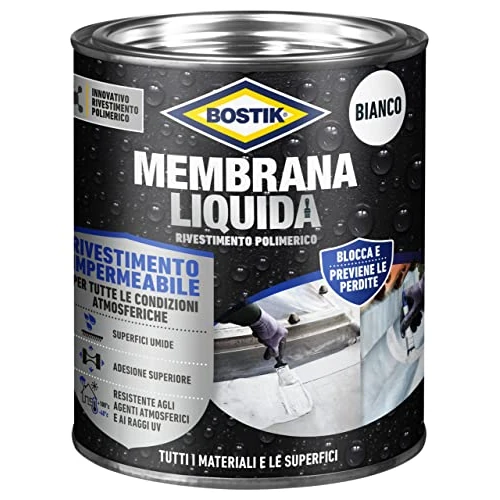 Offerta a tempo: Bostik Membrana Liquida Rivestimento Polimerico impermeabilizzante elastico Bianco Latta 1kg — 20% da 29,85 € a 23,92 €