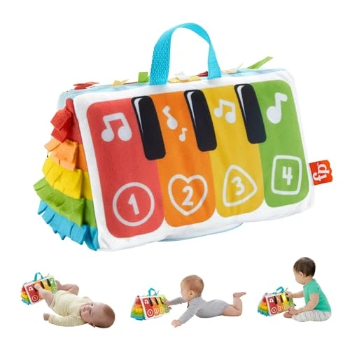 Fisher-Price - Palestrina Baby Piano, pianoforte morbido con luci e musica per il gioco sensoriale distesi sul pancino, 4 tasti attivabili inclusi, giocattolo per bambini, 0+ anni, HND54