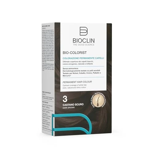 BIOCLIN Bio-Colorist Colorazione Permanente Capelli Castano Scuro 3 – Senza Ammoniaca – Con Olio di Argan – Copertura Capelli Bianchi – Colore Naturale e Brillante