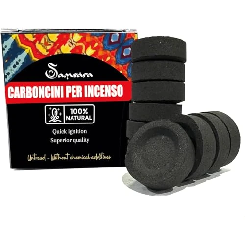 Tijdelijke aanbieding: Samsara - Natuurlijke kolen voor wierook en waterpijp | snelle ontsteking | branden 50-60 minuten | zonder chemicaliën | diameter 33 mm, zwart, 1 confezione, hout van 8.90 € naar 8.90 € (0.00% korting)