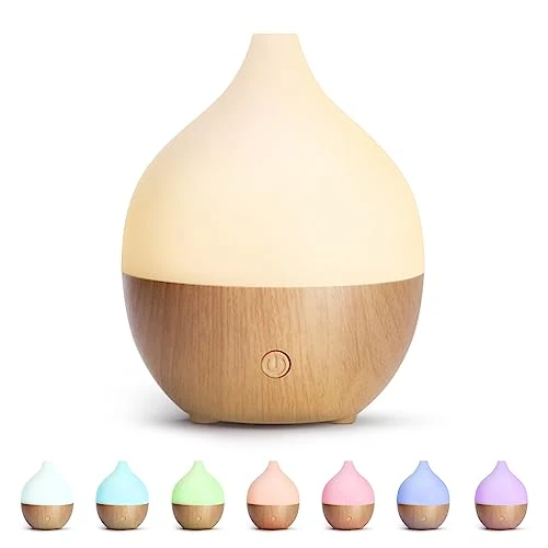 SALKING Aroma Diffuser Ätherische Öle - Aromatherapie Raumduft Ultraschall Diffusor 100ml mit Automatischer Abschaltfunktion,Weiß Holzmaserung Duftöldiffusoren Duftlampe RGB für Zuhause Büro