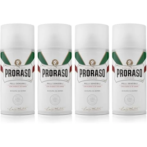 Begrenztes Angebot: Proraso Rasierschaum für empfindliche Haut, 4 x 300 ml, Rasierschaum gegen Reizungen mit Hafer- und Grüntee-Extrakten, hergestellt in Italien von 13.14 EUR auf 13.14 EUR (Rabatt 0%)