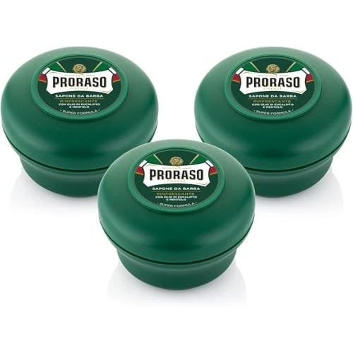 Proraso Sapone da Barba in Ciotola Rinfrescante, 3 x 150ml, Sapone barba per la rasatura arricchito con Olio di Eucalipto e Mentolo, Made in Italy