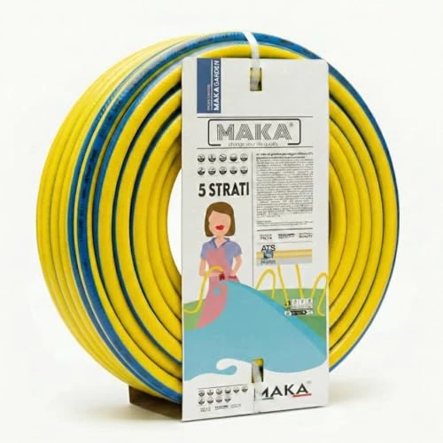 Offerta a tempo: MAKA Tubo Acqua Giardino 1/2 5/8 3/4 1 Pollice 5 Strati Pressione 30 Bar Flessibile Doppio Rinforzo Tessile Retinato Magliato Antitorsione Resiste a Caldo Gelo UV 4 Stagioni (1/2 pollici, 25 metri) - 5% da 32.90 € a 31.26 €