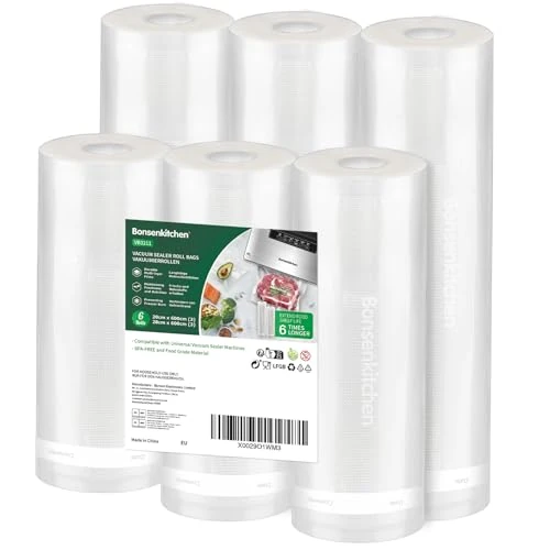 Offerta a tempo: Bonsenkitchen Sacchetti Sottovuoto, 3 Rotoli 28x600cm + 3 Rotoli 20x600cm - 39% da 29.99 € a 18.39 €