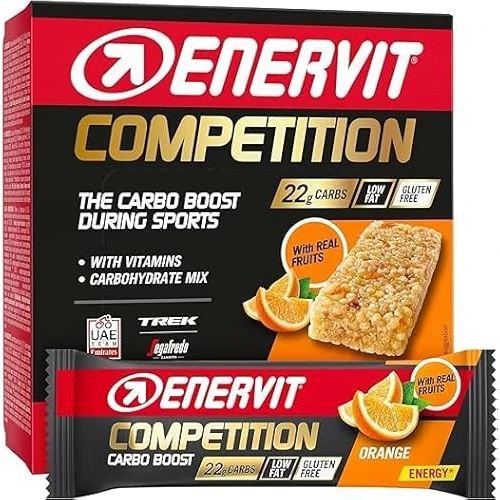 Enervit Competition Bar Orange – Energieriegel mit Stücken von Orange, 22 g Kohlenhydrate, innovative Formel für Aktivitäten mit hoher Intensität, Vegan, Glutenfrei, 12 Riegel à 30 g