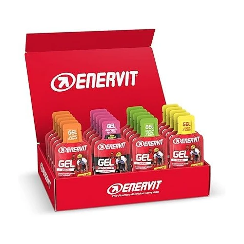 Enervit, Gel Energetico con Vitamine, Confezione Assortita da 20 Gel, 20g di Carboidrati, Adatti Durante Attività Sportiva di Lunga Durata, Alta Densità Energetica, Vegan, Senza Glutine, Pack da 25ml