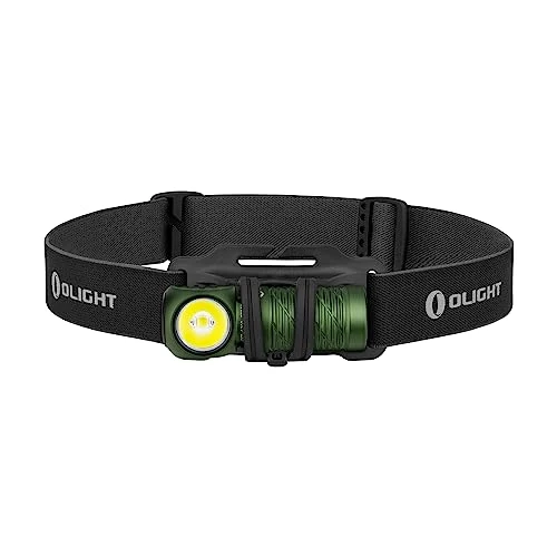 OLIGHT Perun 2 Mini koud witte LED hoofdlamp 1100lm 150m lichtbereik oplaadbare zaklamp 5 lichtstanden hoofdlamp met rood licht 54g multifunctionele lamp voor kamperen, Groen Koel Wit