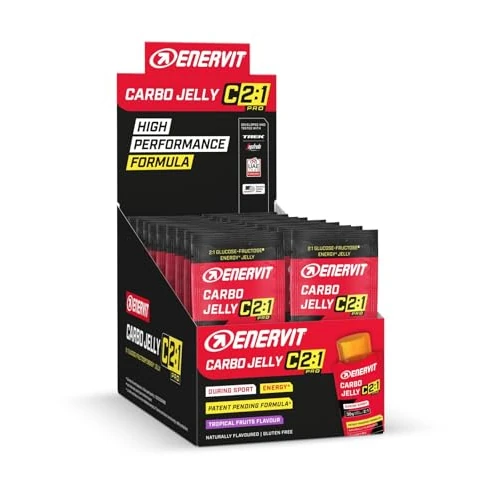 Offerta a tempo: Enervit, Carbo Jelly C2:1PRO, Gelatine Energetiche, 30g di Carboidrati, Gusto Tropicale, Per Attività di Endurance ad Alta Intensità, Massima Tollerabilità, Senza Glutine, Vegan, Box da 20 Confezioni - 39% da 55.90 € a 34.00 €