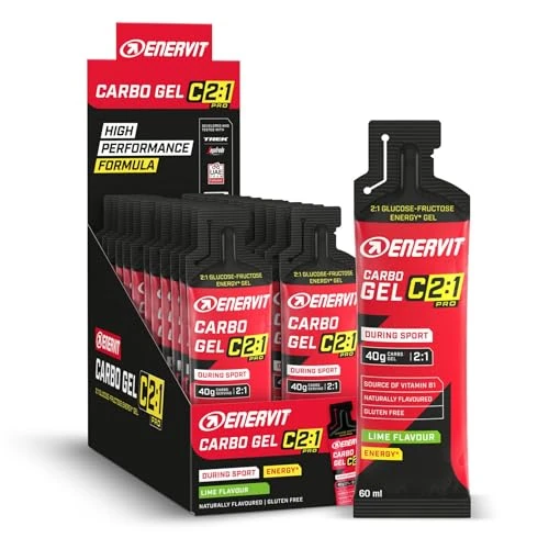 Enervit Carbo Gel C2:1PRO Lime, Gel Energético con 40g de Carbohidratos para Actividades de Alta Intensidad, +50% Carbohidratos Absorbidos, Sabor Lima, Sin Gluten, Alta Digestibilidad, 24 Pack de 60ml