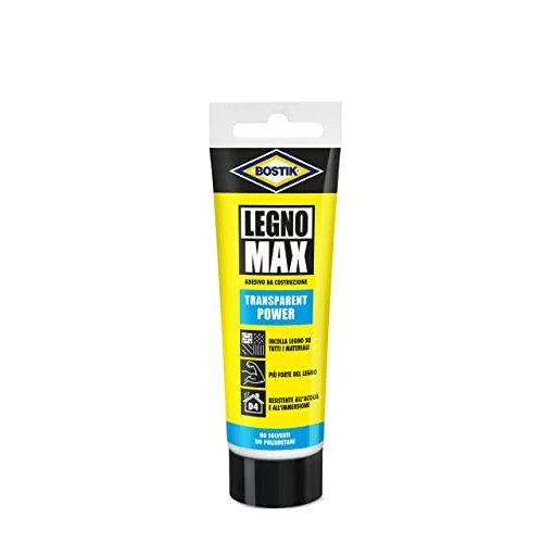 Bostik Legno Max Transparent innovativo adesivo per incollare il legno, senza poliuretani, extra forte e impermeabile tubetto 85g Trasparente