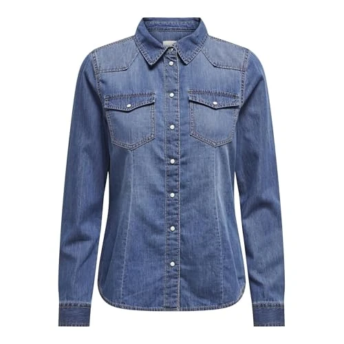 Offre limitée : Only Femme Onlalexa L/S DNM Shirt Fs Noos Blouse, Medium Blue Denim, XS EU de 34.99 € à 30.04 € (14% de remise)