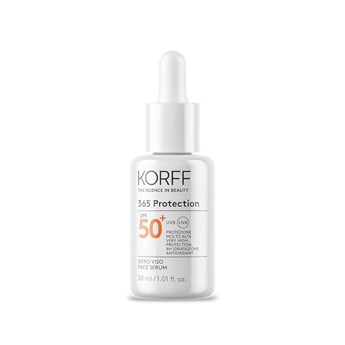 Offerta a tempo: Korff 365 Protection Siero Viso SPF 50+, Protezione Solare Molto Alta, Idratazione 8h, Texture Fluida, Adatto a Tutti i Tipi di Pelle, Confezione da 30ml - 50% da 48.90 € a 24.37 €
