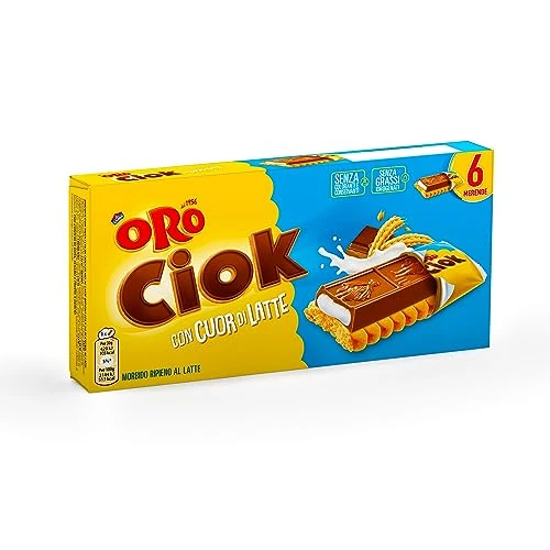 Oro Ciok Herz aus Milch, Keks mit Milchschokoladenriegel gefüllt mit sehr zarter Milchcreme, natürliche Faserquelle, ohne Farbstoffe und Konservierungsstoffe, 120g (6 Einzelportionen a 20g)