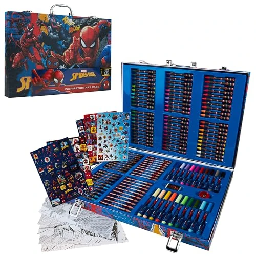 Zeitlich begrenztes Angebot: Marvel Avengers Spiderman Malkoffer mit 130 Teilen - Stifte im Koffer mit Ausmalbögen Buntstifte für Kinder Schulbedarf (Mehrfarbig Spiderman) von 23.39 € auf 16.49 € (29% Rabatt)