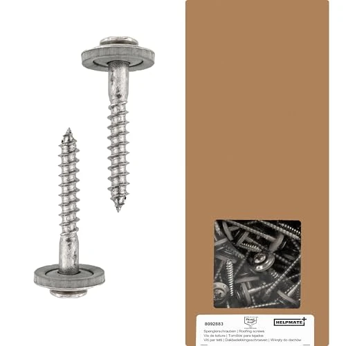 HELPMATE Spengler Screws 4.5 x 65 mm, Pack of 150, DIN 7995, Stainless Steel A2, PZ2, DIN 7995, Roofing Screws, Pan Head with Washer and EPDM-Di, Silver, 4.5 x 65 mm