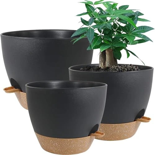 Zeitlich begrenztes Angebot: UOUZ Selbstbewässernde Töpfe, 12/10/9 Blumentöpfe mit tiefem Reservoir für Zimmerpflanzen, Schwarz mit Braun von 41.46 € auf 41.46 € (0.00% Rabatt)