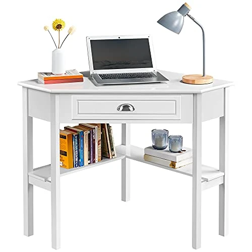 Offerta a tempo: Yaheetech Scrivania Angolare per Computer Desktop Computer in Legno con Cassetto e Ripiano Portaoggetti per Postazione di Lavoro Elegante 106 × 71,5 × 76,5 cm Bianco - 19% da 89.99 € a 72.67 €