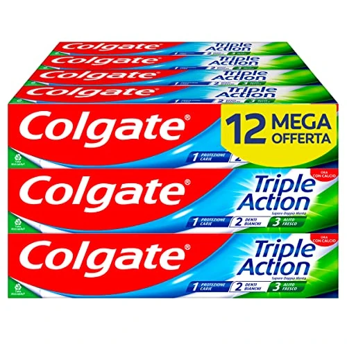 Begrenztes Angebot: Colgate Triple Action 12 x 75 ml | Fluorid-Zahnpasta | Zahnpasta zum Schutz von Karies | hilft, die Zähne natürlich weiß zu halten | erfrischt den Atem | für die ganze Familie von 16.59 EUR auf 16.59 EUR (Rabatt 0%)
