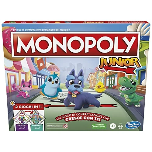 Begrenztes Angebot: Hasbro Gaming Monopoly Junior, 2 Spiele in 1, Brettspiel mit Vorder- und Rückseite für 2-6 Spieler, Spiel für Kinder und Mädchen ab 4 Jahren von 18.26 EUR auf 18.26 EUR (Rabatt 0%)