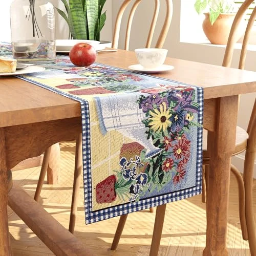 Enacasa Homes Table Runner do jadalni 8 seater - doniczka | Żakardowa tkanina | Rozmiar 32 x 250 cm | Dekoracyjna tkanina do domu, kawiarni, restauracji i hotelu - można prać w pralce