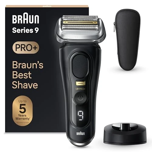 Braun Series 9 PRO +, Rasoio Elettrico Barba, Regolabarba Uomo, Rifinitore di precisione, Custodia da Viaggio in tessuto, Batteria Litio Ion, 100% Impermeabile Idea Regalo, 9510s Nero