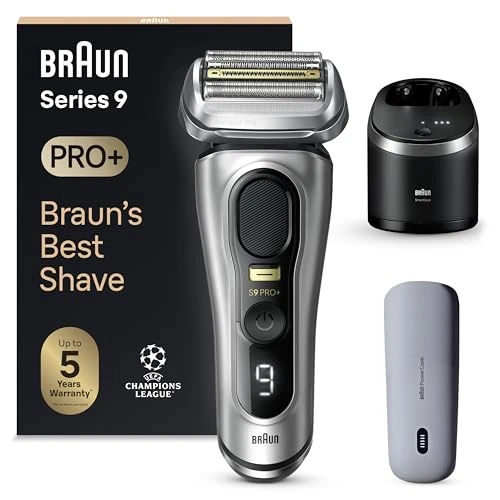 Braun Series 9 Pro+ scheerapparaat voor heren, elektrisch scheerapparaat met 5 Pro scheerelementen, langhaartrimmer en reinigingsstation, scheerapparaat PowerCase, 60 minuten looptijd, Made in