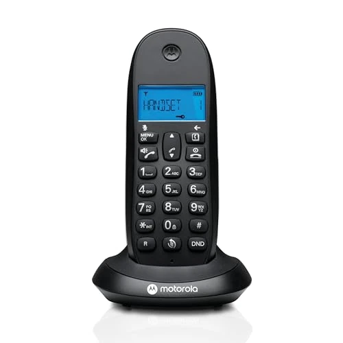 Motorola C1001CB+ – Digitales DECT-Schnurlostelefon – Anrufblockierungsmodus, Anrufer-ID, Freisprecheinrichtung, Telefonbuch mit 50 Nummern, hintergrundbeleuchteter Bildschirm – Schwarz