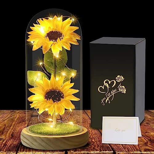 Offerta a tempo: Girasole Regalo di la Festa Della Mamma per Donna, Girasole Artificiale in Cupola di Vetro, Regali di Girasole Eterni per le Donne per Anniversario, Fiore Artificiale Regalo per Donne Mamma Nonna - 0.00% da 23.97 € a 23.97 €