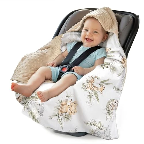 Offerta a tempo: Medi Partners Coperta neonato ovetto Sacco per Passeggino - 100% Cotone universale Blanket 85x85cm fodera protettiva Morbida e Accogliente Passeggini Marsupio (Safari con Minky beige) - 44% da 35.99 € a 19.99 €