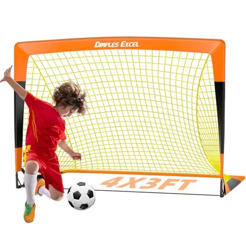 Dimples Excel Pop-Up Fußballtor – Faltbar für Kinder | 1 Tor 120x90 cm | Farbe: Orange Schwarz | Für Garten, Training & als Geschenk geeignet