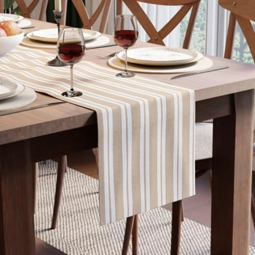 Offre limitee: Encasa XO Chemin de Table en Coton | Taille 32x183 cm | Rayures Franca Beige - Lavable en Machine et Durable de 16.59 EUR a 13.27 EUR (economie 20%)